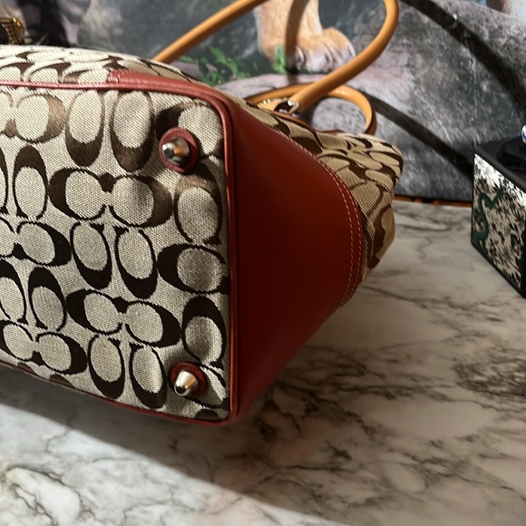 Coach VINTAGE Signature Tote Zip Top Canvas Fabric Rust Suede Top Handle Bag EUC - Picture 13 of 16